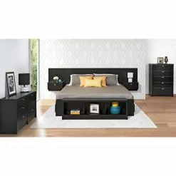Prepac Floating Headboard With Nightstands - King Bed Size - Black