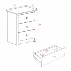 Prepac Furniture Monterey Tall 3-Drawer Nightstand,WDC-2403