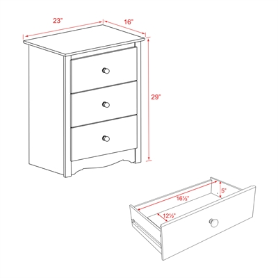 Prepac Furniture Monterey Tall 3-Drawer Nightstand,WDC-2403 3 Prepac Furniture Monterey Tall 3-Drawer Nightstand,WDC-2403