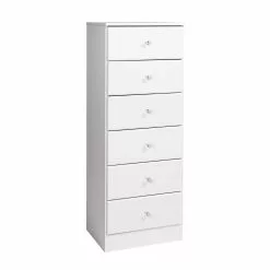 Prepac Astrid Tall Chest With Acrylic Knobs - 6-Drawer - White