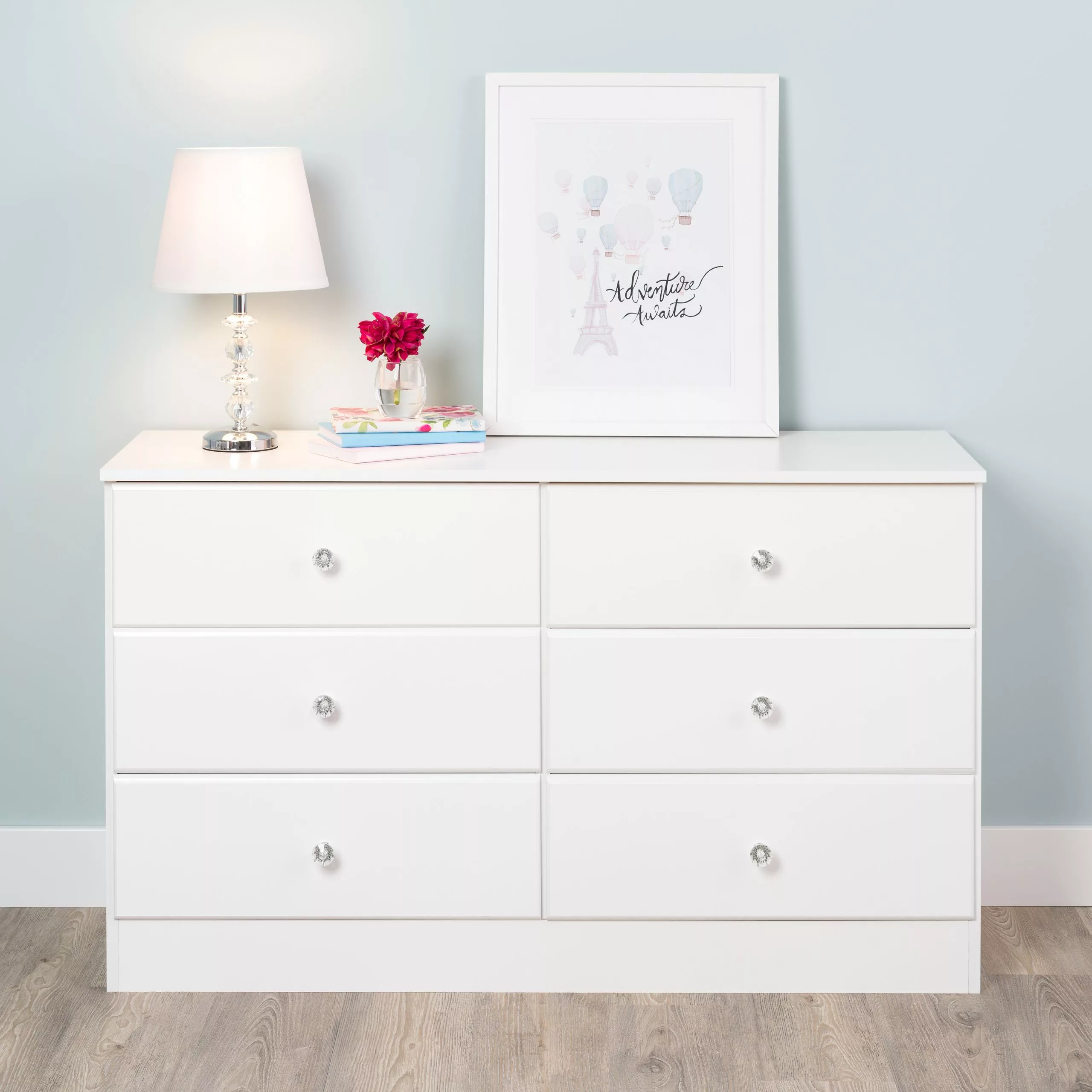 Prepac Astrid Dresser With Acrylic Knobs 6-Drawer - White - 28-in X 47-in 5 Prepac Astrid Dresser With Acrylic Knobs 6-Drawer - White - 28-in X 47-in - Image 3