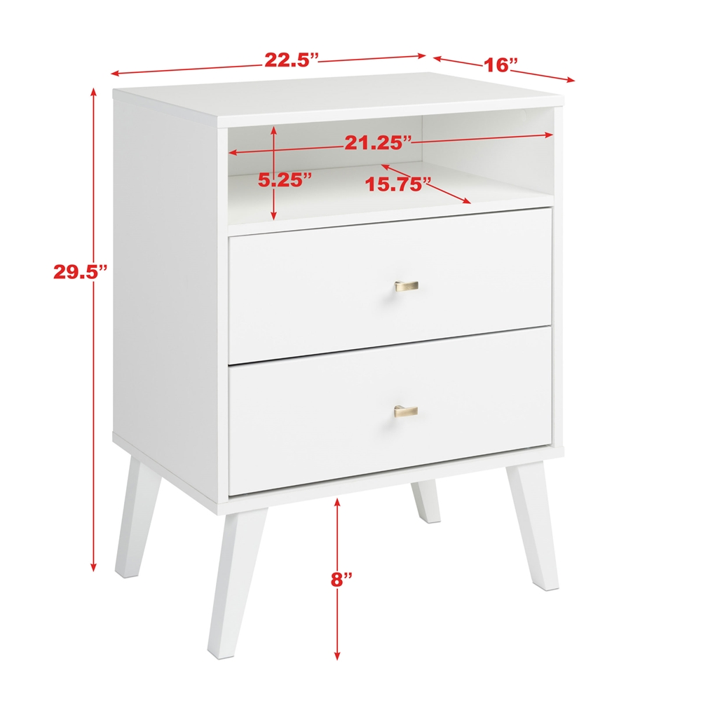 Prepac Milo 2-drawer Tall Nightstand With Open Shelf, White 3 Prepac Milo 2-drawer Tall Nightstand With Open Shelf, White