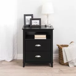 Prepac Yaletown 2-Drawer Tall Nightstand, Black