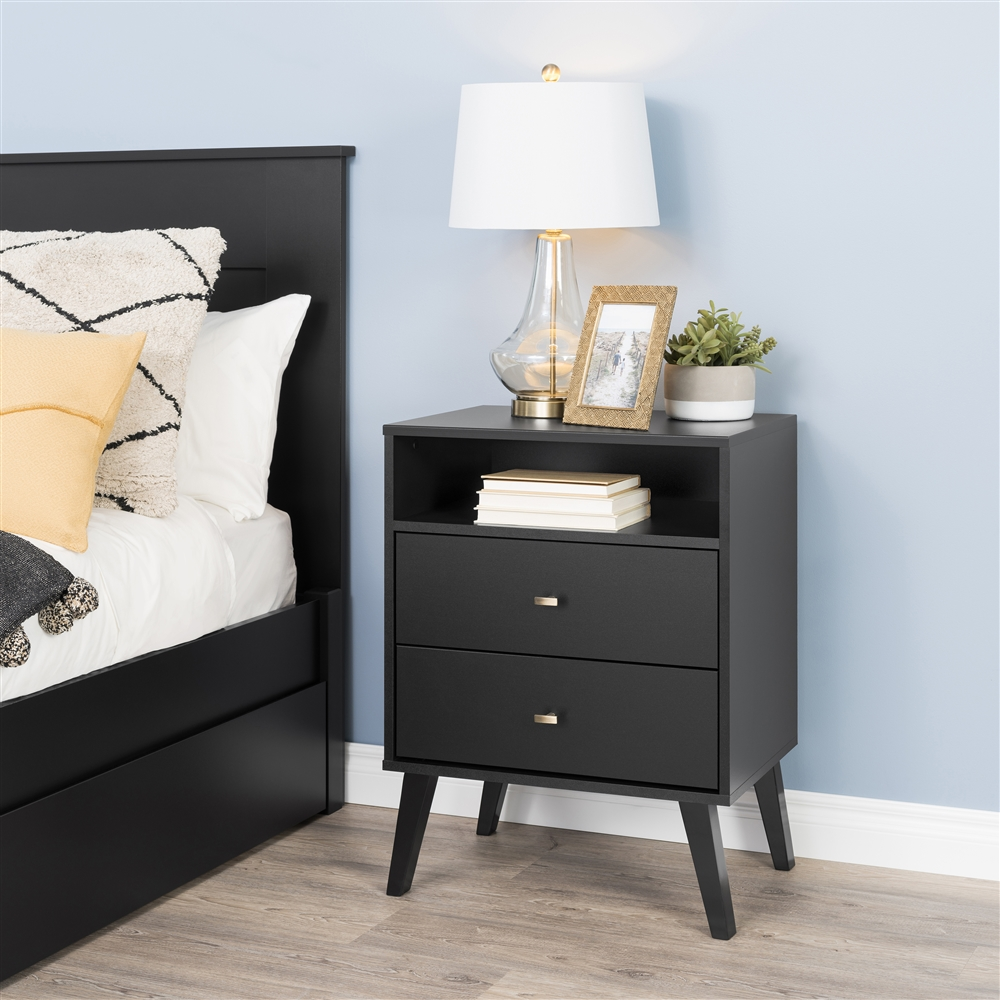 Prepac Milo 2-drawer Tall Nightstand With Open Shelf, Black 5 Prepac Milo 2-drawer Tall Nightstand With Open Shelf, Black - Image 3