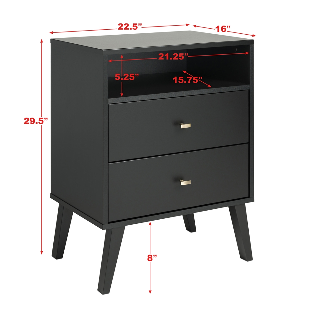 Prepac Milo 2-drawer Tall Nightstand With Open Shelf, Black 7 Prepac Milo 2-drawer Tall Nightstand With Open Shelf, Black - Image 5
