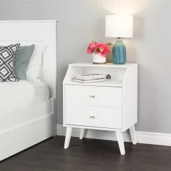 Prepac Milo 2-Drawer Night Stand With Angled Top - White
