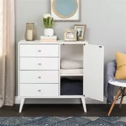Prepac Milo 4-Drawer Chest With Door - White