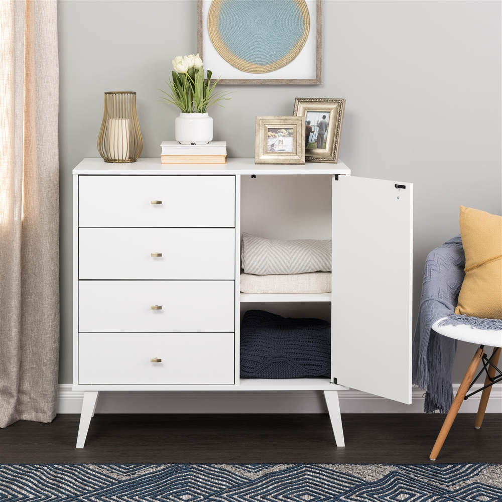 Prepac Milo 4-Drawer Chest With Door - White 3 Prepac Milo 4-Drawer Chest With Door - White