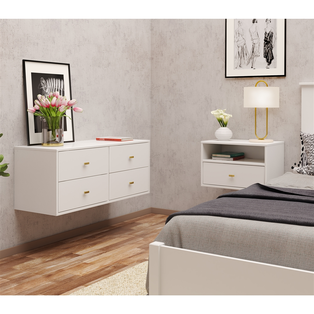 Prepac Floating Bedroom White Hanging Dresser And Nightstand Set 5 Prepac Floating Bedroom White Hanging Dresser And Nightstand Set - Image 3