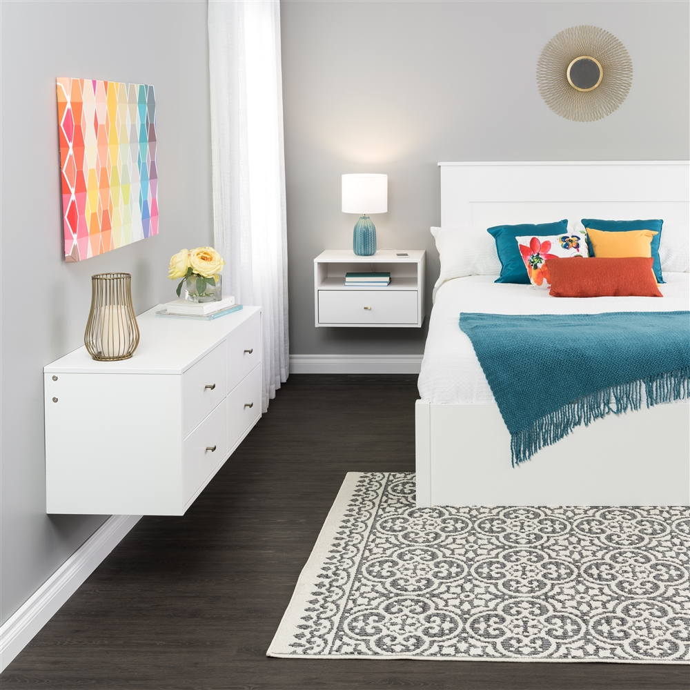 Prepac Floating Bedroom White Hanging Dresser And Nightstand Set 4 Prepac Floating Bedroom White Hanging Dresser And Nightstand Set - Image 2