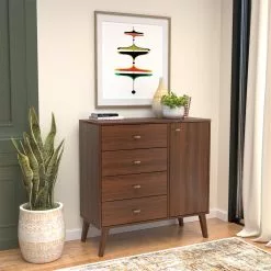 Prepac Milo Cherry Pine Contemporary 4-Drawer Chest With Side Cabinet -Prepac Shop 330928838 AlternateImage2